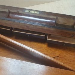 Detail of Antique Victorian Rosewood Campaign Writing Slope / Desk Box, Dated 1863 - Roberts Restoration Project Image 6