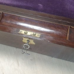 Detail of Antique Victorian Rosewood Campaign Writing Slope / Desk Box, Dated 1863 - Roberts Restoration Project Image 7
